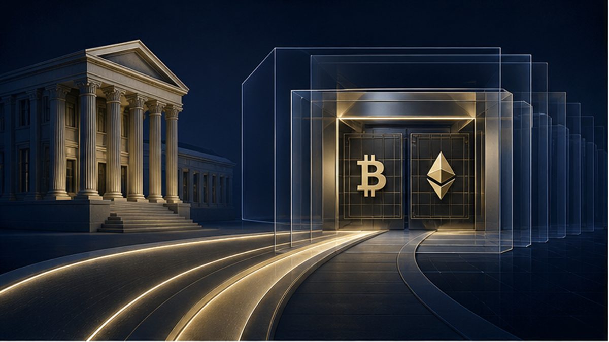 Estrutura institucional protegendo exposição a Bitcoin e Ethereum em um produto negociado em bolsa
