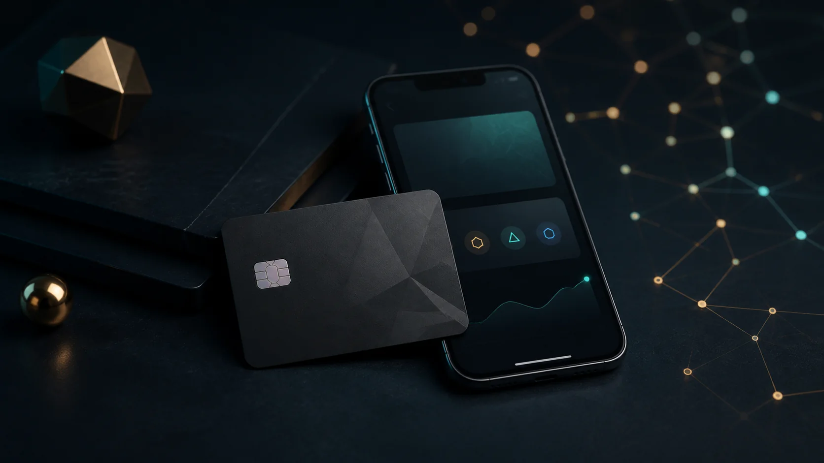 Cartão cripto genérico e smartphone com interface abstrata de pagamentos digitais